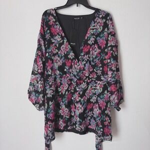 Nasty Gal Floral Wrap Top Women Size 16 Multicolor Metallic Boho Classic
